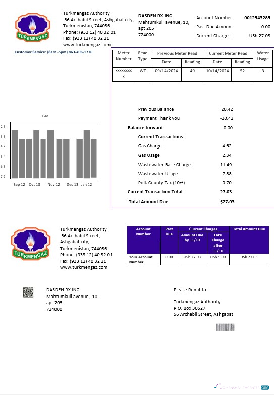 Download Turkmenistan Turkmengaz business utility bill template in Word and PDF formats Photoshop template